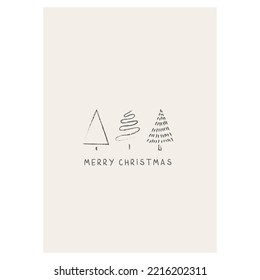 CHRISTMAS VECTOR CARD.Minimalist xmas card with soft beige background. Simple christmas  templates. Corporate Christmas card and invitation. 