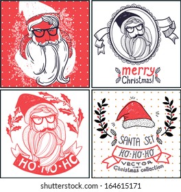 Christmas vector cards with funny portraits of Santa