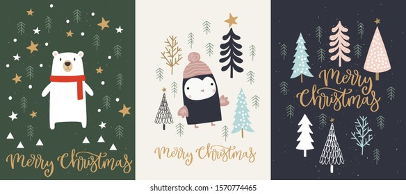 Christmas vector cards, for invitations, greetings, posters, prints, tags, stickers, planners