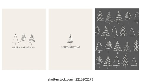 CHRISTMAS VECTOR CARDS. Minimalist xmas cards with beige background. Vector christmas templates. Corporate Christmas card and invitation. 