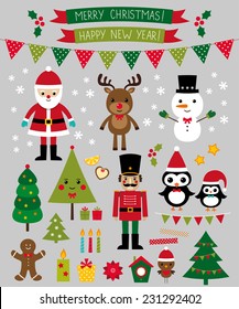 Christmas vector characters and design elements set