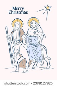 Christmas Vector Christian icon religious Nativity Scene of baby Jesus with Mary Joseph and star.