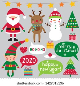 Christmas vector clip art set (Santa, deer, snowman and elf)