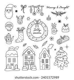 Christmas vector clipart. Hand drawn winter graphics. Cute winter doodles