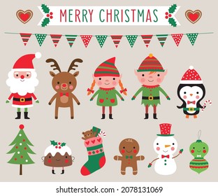 Christmas vector collection (Santa Claus, elves, deer, holiday decoration)