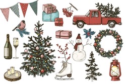 Christmas Vector Collection In Vintage Style