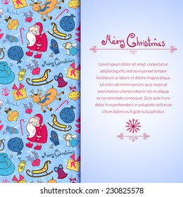 Christmas vector colorful seamless pattern with doodle elements and vertically space for text