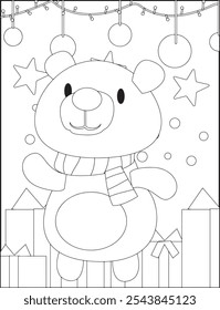 Christmas Vector coloring pages for kids, drawing, funny, cartoon, illustration, christmas, vector, clip art, graphic, new year, animal, activity, background, line art, winter, print, toddler, zoo