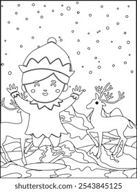 Christmas Vector coloring pages for kids, drawing, funny, cartoon, illustration, christmas, vector, clip art, graphic, new year, animal, activity, background, line art, winter, print, toddler, zoo