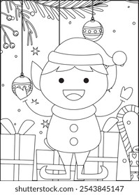 Christmas Vector coloring pages for kids, drawing, funny, cartoon, illustration, christmas, vector, clip art, graphic, new year, animal, activity, background, line art, winter, print, toddler, zoo