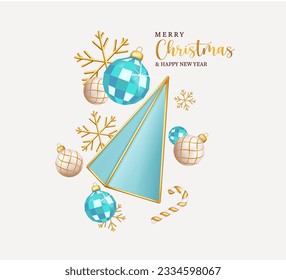 Christmas vector concept design. Merry christmas and happy new year text with elegant xmas ornaments and shiny elements decoration. Vector illustration holiday season concept.