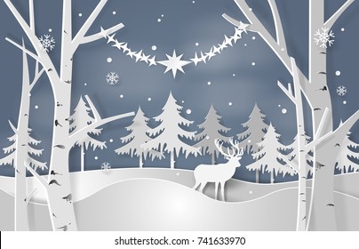 Christmas vector concept with white paper cut elements