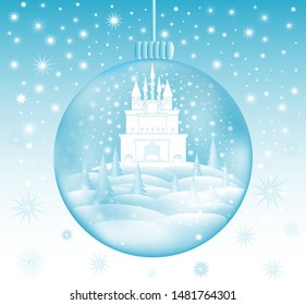 Christmas vector crystal ball with the castle inside