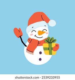 Navidades Vector muñecos de nieve lindos en diferentes sombreros y bufandas. Ilustración del año Nuevo.