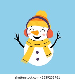 Christmas vector cute snowmen in different hats and scarves. New year illustration.