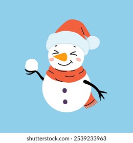 Christmas vector cute snowmen in different hats and scarves. New year illustration.