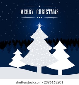 Christmas vector dark blue background with trees, snowflakes stars and wishes