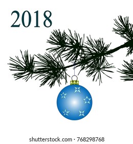 Christmas Vector Decorations With Realistic pine tree silhouette and Christmas Ball (Vector illustration).Eps10