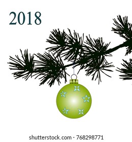 Christmas Vector Decorations With Realistic pine tree silhouette and Christmas Ball (Vector illustration).Eps10
