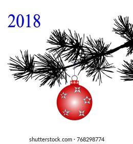 Christmas Vector Decorations With Realistic pine tree silhouette and Christmas Ball (Vector illustration).Eps10