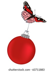 christmas vector design, butterfly and red ball