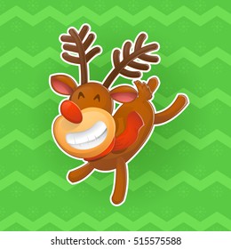 Christmas vector design elements. Jolly deer, the symbol of the new year. Christmas a sticker in a cartoon style. Excellent choice for your design on clothing and in a variety of ways of advertising.