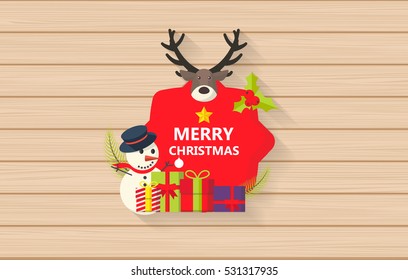 Christmas Vector Design On Wooden Board. Vector Eps 10