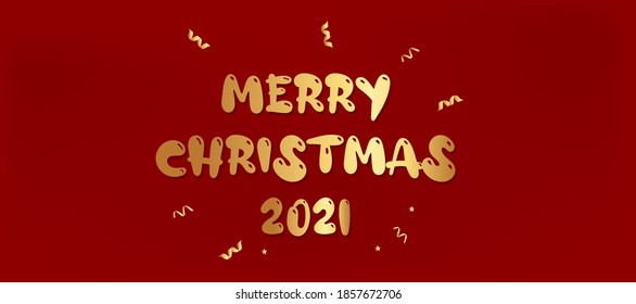 Christmas vector design that can be used for web projects, flyers, greetings cards, banners, invitations. Classic deep red as a background. Merry Christmas 2021 - premium and fun style.