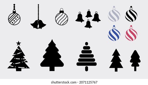 Christmas vector design, Christmas tree, bell x-mas, winter design