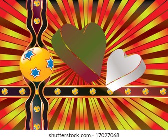 Christmas vector design with two hearts in 3D