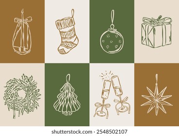 Christmas vector doodles collection. Art for greeting cards, wedding invitations, poster design, postcards, branding, logo design, background.