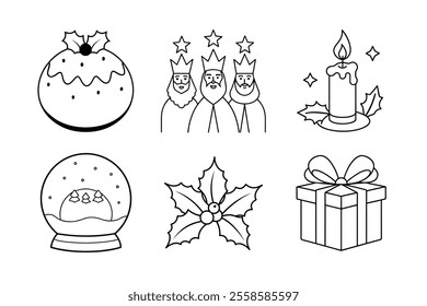 Christmas vector elements line art illustration bundle