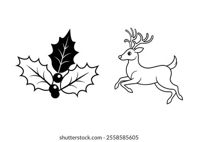 Christmas vector elements line art illustration bundle
