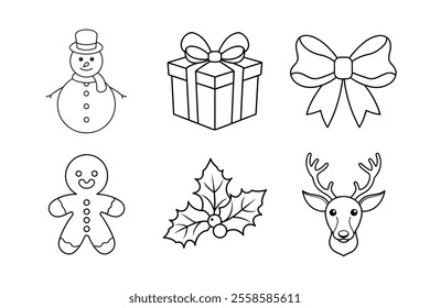 Christmas vector elements line art illustration bundle
