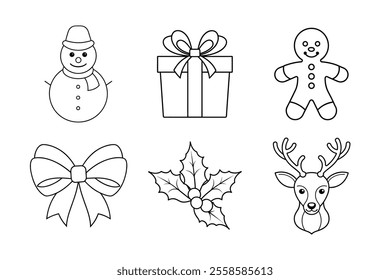 Christmas vector elements line art illustration bundle