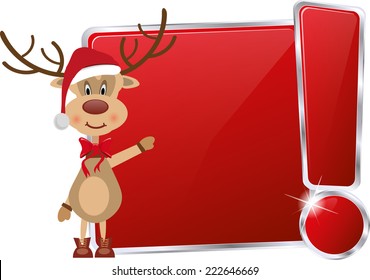 christmas vector eps10 design / red button icon sign shield frame / cute cartoon reindeer santa character