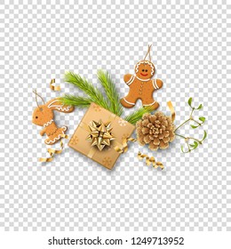 Christmas vector festive ornament. Holiday decorations. Isolated objects on transparent background