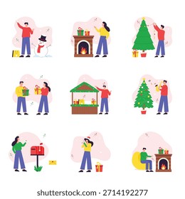 Conjunto de ilustración plana de Vector de Navidades 2