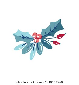 Christmas vector floral bouquet with berries and fir branches with place for text. Isolated xmas illustration for winter greeting card design, divider