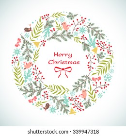 Christmas vector floral wreath. Design for invitation or greeting cards