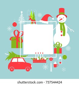 Christmas vector frame with snowman