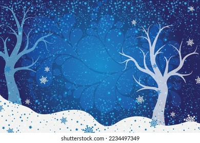Christmas vector frame with trees, stars and snowflakes