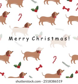 Christmas vector gift card christmas dachshund dogs with merry christmas lettering