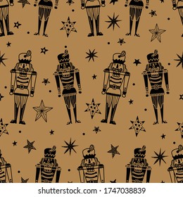 Christmas vector gold seamless Nutcracker pattern.  Seamless pattern can be used for wallpaper, pattern fills, web page background, surface textures.