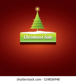 Christmas vector green glossy button with green cartoon christmas tree and christmas lights on red classic background. web green christmas button with snow, ice border design elements