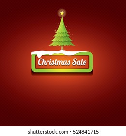Christmas vector green glossy button with green cartoon christmas tree and christmas lights on red classic background. web green christmas button with snow, ice border design elements