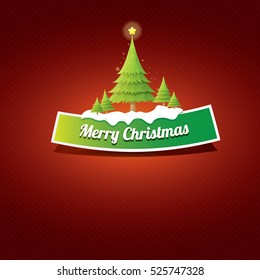 Christmas vector green glossy button with green cartoon christmas tree and christmas lights on red classic background. web green christmas button with snow, ice border design elements