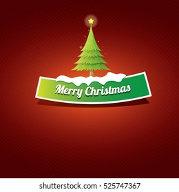 Christmas vector green glossy button with green cartoon christmas tree and christmas lights on red classic background. web green christmas button with snow, ice border design elements