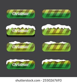 Christmas vector green glossy buttons set isolated on grey background. Web green christmas sale buttons with snow, snow flakes, ice border