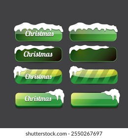 Christmas vector green glossy buttons set isolated on grey background. Web green christmas sale buttons with snow, snow flakes, ice border